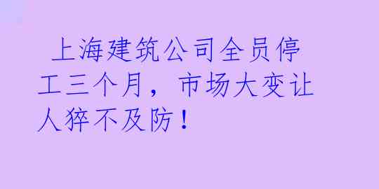  上海建筑公司全员停工三个月，市场大变让人猝不及防！ 