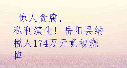  惊人贪腐, 私利演化! 岳阳县纳税人174万元竟被烧掉 