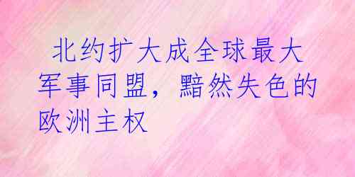  北约扩大成全球最大军事同盟，黯然失色的欧洲主权 