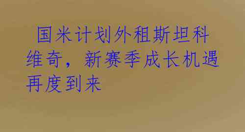 国米计划外租斯坦科维奇,新赛季成长机遇再度到来