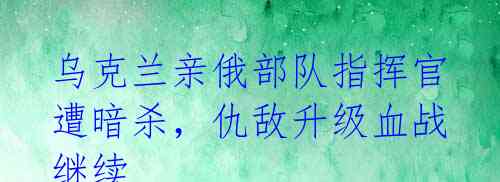 乌克兰亲俄部队指挥官遭暗杀,仇敌升级血战继续