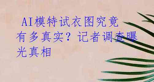  AI模特试衣图究竟有多真实？记者调查曝光真相 