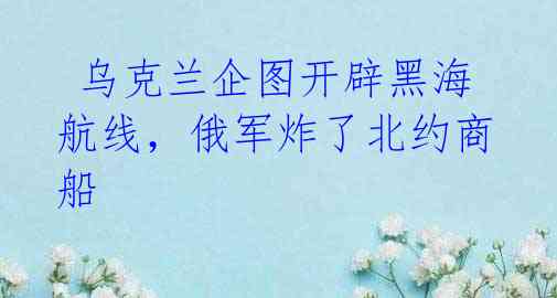 乌克兰企图开辟黑海航线,俄军炸了北约商船