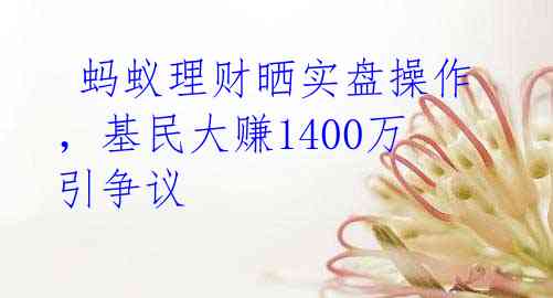 蚂蚁理财晒实盘操作,基民大赚1400万引争议
