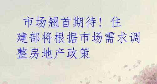  市场翘首期待! 住建部将根据市场需求调整房地产政策 