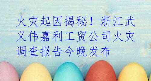 火灾起因揭秘！浙江武义伟嘉利工贸公司火灾调查报告今晚发布 