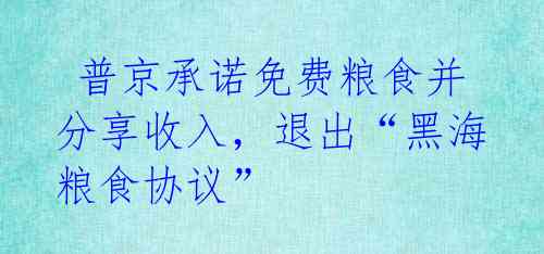 普京承诺免费粮食并分享收入,退出“黑海粮食协议”