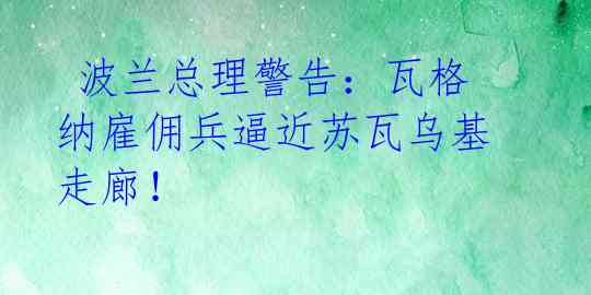  波兰总理警告：瓦格纳雇佣兵逼近苏瓦乌基走廊！ 