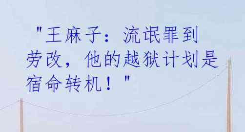 "王麻子:流氓罪到劳改,他的越狱计划是宿命转机!"