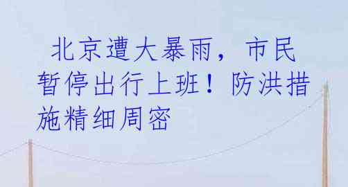 北京遭大暴雨,市民暂停出行上班!防洪措施精细周密