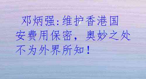  邓炳强:维护香港国安费用保密，奥妙之处不为外界所知！