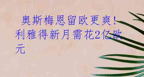  奥斯梅恩留欧更爽! 利雅得新月需花2亿欧元