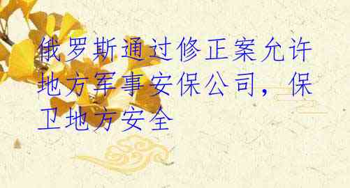 俄罗斯通过修正案允许地方军事安保公司,保卫地方安全