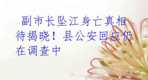 副市长坠江身亡真相待揭晓!县公安回应仍在调查中