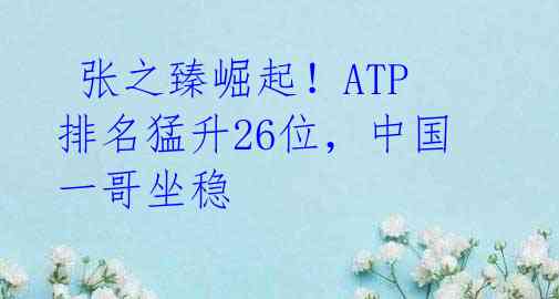 张之臻崛起!ATP排名猛升26位,中国一哥坐稳