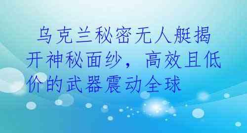  乌克兰秘密无人艇揭开神秘面纱，高效且低价的武器震动全球 