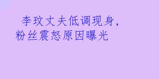 李玟丈夫低调现身,粉丝震怒原因曝光