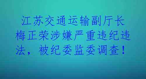江苏交通运输副厅长梅正荣涉嫌严重违纪违法,被纪委监委调查!
