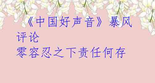  《中国好声音》暴风评论 零容忍之下责任何存 