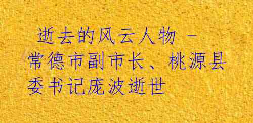  逝去的风云人物 - 常德市副市长、桃源县委书记庞波逝世 