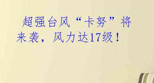 超强台风“卡努”将来袭,风力达17级!