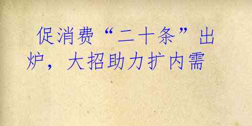 促消费“二十条”出炉,大招助力扩内需