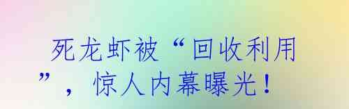 死龙虾被“回收利用”,惊人内幕曝光!