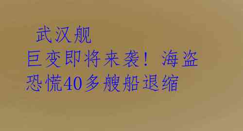 武汉舰 巨变即将来袭! 海盗恐慌40多艘船退缩