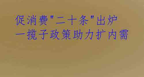促消费"二十条"出炉 一揽子政策助力扩内需
