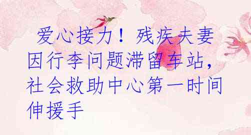 爱心接力!残疾夫妻因行李问题滞留车站,社会救助中心第一时间伸援手