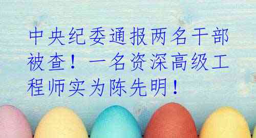 中央纪委通报两名干部被查!一名资深高级工程师实为陈先明!