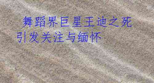 舞蹈界巨星王迪之死引发关注与缅怀