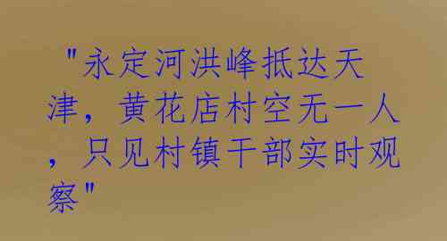  "永定河洪峰抵达天津，黄花店村空无一人，只见村镇干部实时观察" 