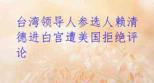 台湾领导人参选人赖清德进白宫遭美国拒绝评论