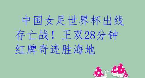 中国女足世界杯出线存亡战!王双28分钟红牌奇迹胜海地