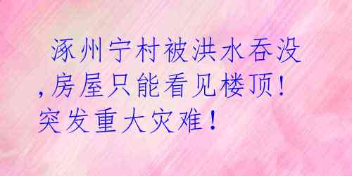  涿州宁村被洪水吞没,房屋只能看见楼顶!突发重大灾难！ 