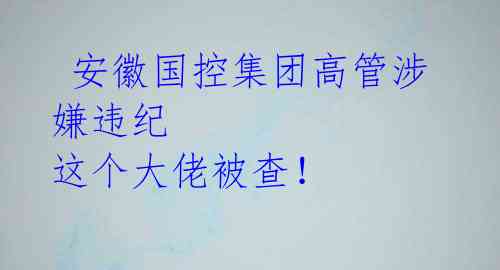安徽国控集团高管涉嫌违纪 这个大佬被查!