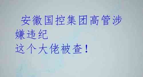  安徽国控集团高管涉嫌违纪 这个大佬被查！ 