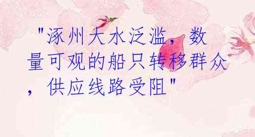 "涿州大水泛滥,数量可观的船只转移群众,供应线路受阻"