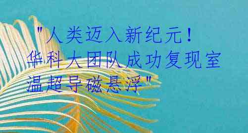  "人类迈入新纪元！华科大团队成功复现室温超导磁悬浮" 