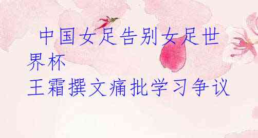 中国女足告别女足世界杯 王霜撰文痛批学习争议
