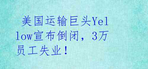 美国运输巨头Yellow宣布倒闭,3万员工失业!