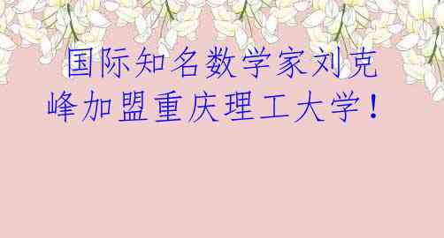  国际知名数学家刘克峰加盟重庆理工大学！ 