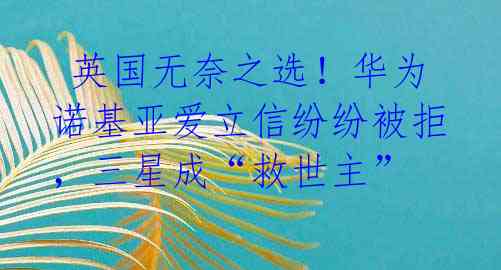 英国无奈之选!华为诺基亚爱立信纷纷被拒,三星成“救世主”