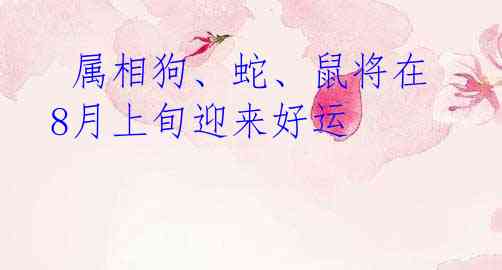 属相狗、蛇、鼠将在8月上旬迎来好运