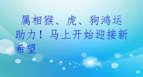 属相猴、虎、狗鸿运助力!马上开始迎接新希望