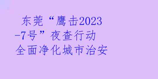  东莞“鹰击2023-7号”夜查行动 全面净化城市治安 