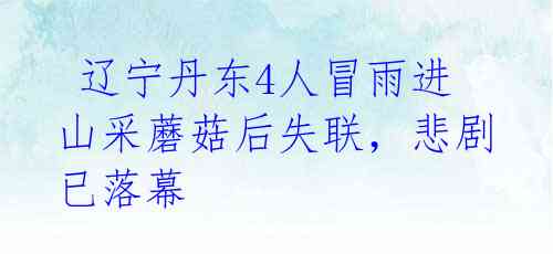  辽宁丹东4人冒雨进山采蘑菇后失联，悲剧已落幕
