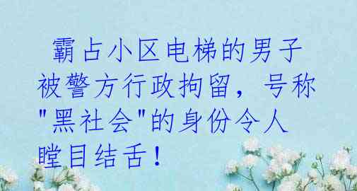 霸占小区电梯的男子被警方行政拘留,号称"黑社会"的身份令人瞠目结舌!