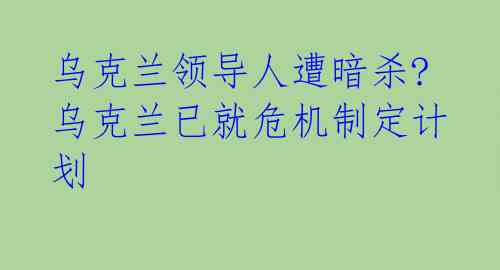  乌克兰领导人遭暗杀? 乌克兰已就危机制定计划 